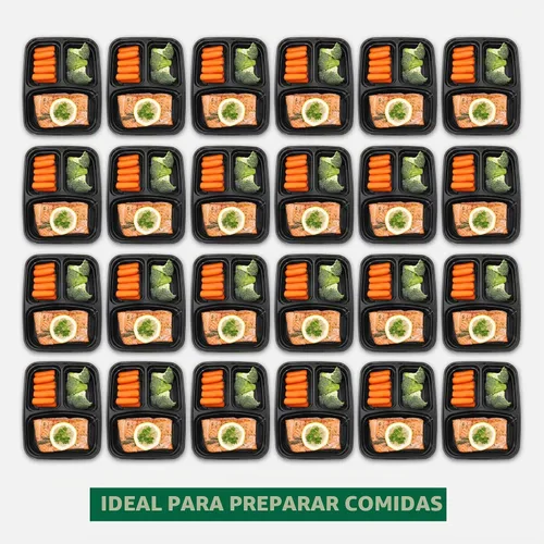 Vista 3 de Freshware Contenedores de preparación de comidas [paquete de 150] 3 compartimentos con tapas, recipientes de alimentos, lonchera, apilables, caja