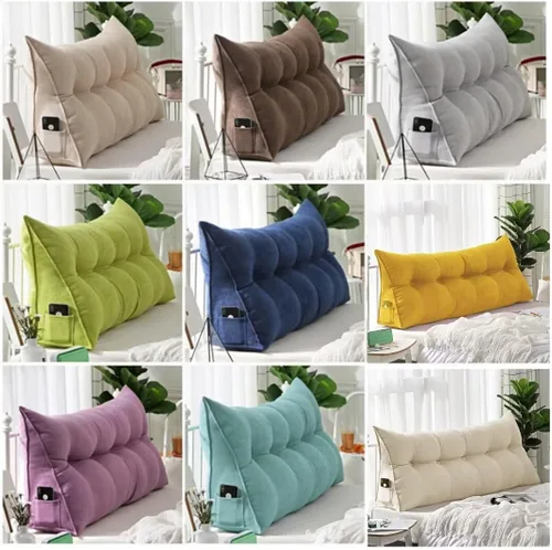 Vista 7 de Almohada triangular de lectura para reposo en cama, cojín grande para cabecero, respaldo largo, almohada de cuña con funda extraíble y dos bolsillos