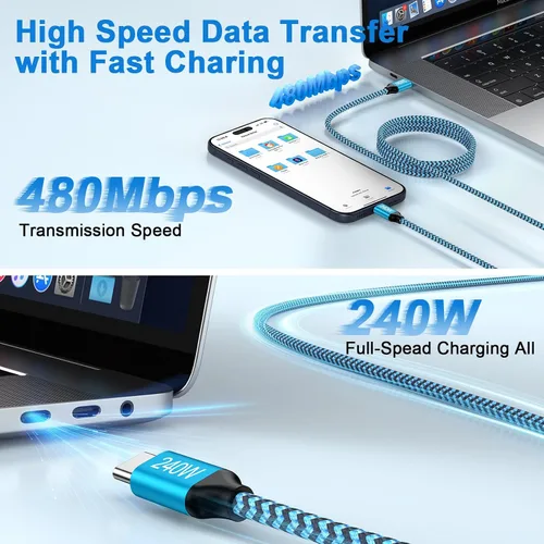Vista 3 de Cable de carga rápida tipo C para iPhone 17, 240 W, USB C a USB C, cable de carga para iPhone 17 Pro Max 17 Pro Air 17, cable de alimentación