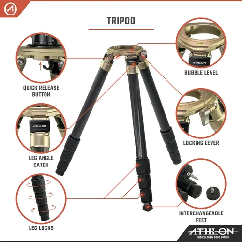 Vista 2 de Athlon Optics 706006: Midas Cf36 - Trípode de Fibra de Carbono (Tubo de 36Mm), Cabeza de Bola (55Mm)