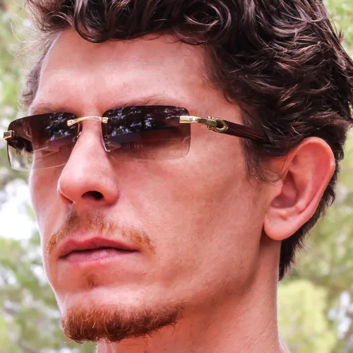 Vista 6 de Elite Slim Rimless Rectangular Metal Wood Art Aviator Sunglasses