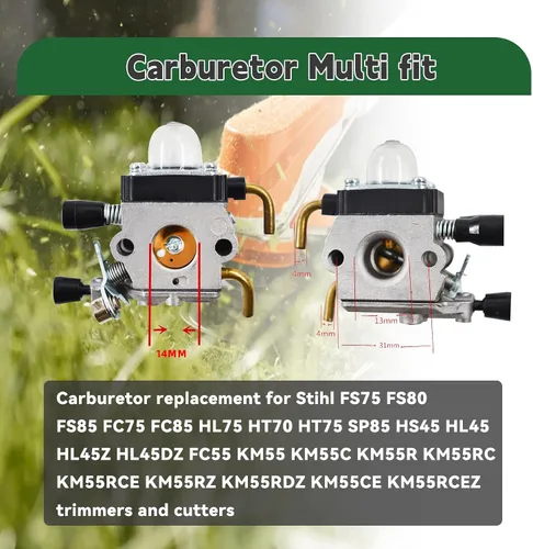 Vista 5 de ALL-CARB Kit de carburador FS55R de repuesto para Stihl FS45 FS46 FS46C FS55 HS45 FC55 FS55R FS55R FS55RC FS38 FS45C KM55R Recortadora de cuerdas