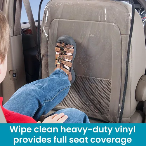 Vista 3 de High Road Protectores transparentes para respaldo de asiento de automóvil con correa inferior ajustable, paquete de 2