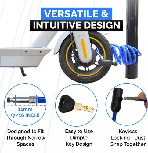 Vista 4 de DocksLocks Juego de candado de cable para bicicleta, cable de seguridad en espiral con cerradura de llave y soporte de montaje, protección antirrobo