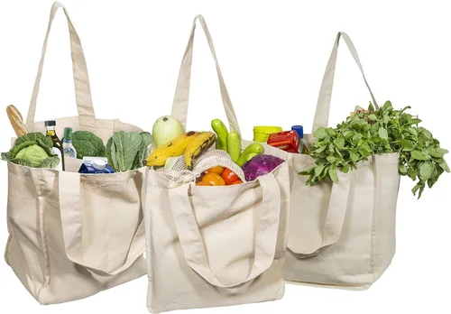 Vista 4 de Mayatra's - Bolsas de lona reutilizables con bolsillos reales, largas y resistentes, plegables, lavables (paquete de 1)