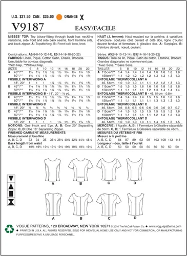 Vista 2 de Vogue Patterns Tops, 6-8-10-12-14, naranja