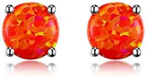 Vista 7 de Deslumbrantes aretes de ópalo chapados en oro rosa, aretes de botón de ópalo chapados en oro rosa de 18 quilates, 6MM redondos para mujer