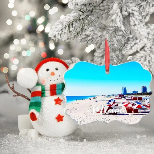 Vista 3 de Florida USA - Adorno de Navidad personalizado 2023 Miami Beach Downtown Cityscape Adornos para árboles de Navidad, acrílico viaje, país, ciudad
