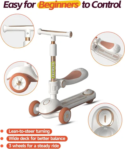 Vista 4 de Foldable Car-Themed 3 Wheel Kids Scooter, Light-Up, Ages 3-8 Blanco