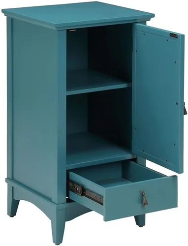 Vista 6 de Acme Mesa decorativa de madera Ceara con cajón de almacenamiento y puerta de cristal en color verde azulado