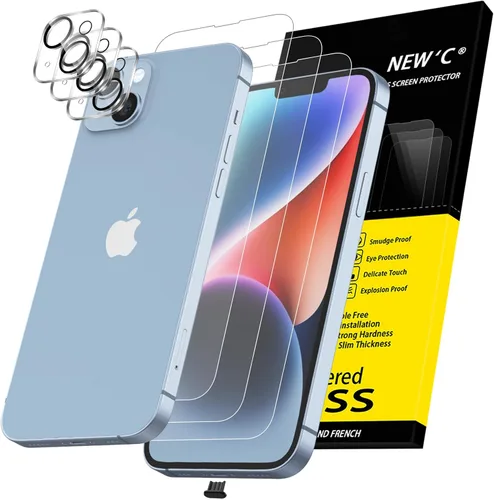 Vista 30 de NEW'C 3x Protector de privacidad para pantalla de iPhone 13 (15,49 cm) + 3x Protector de lente de cámara, protección del sensor, película de vidrio