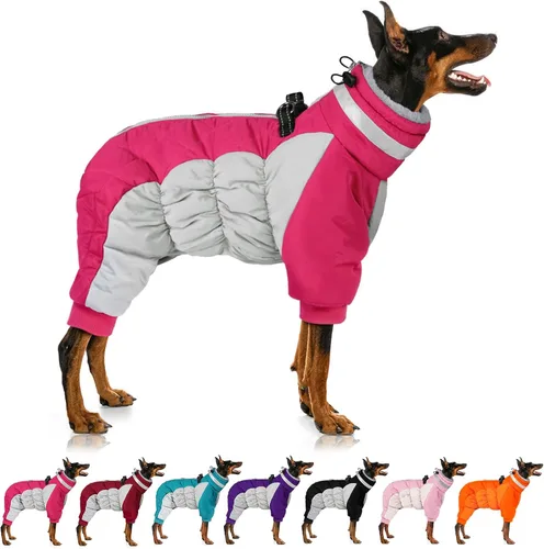 Vista 9 de MIGOHI Abrigo para perro de cuerpo completo - Abrigo de invierno cálido y reflectante para perros pequeños con arnés, chaqueta de cuello alto
