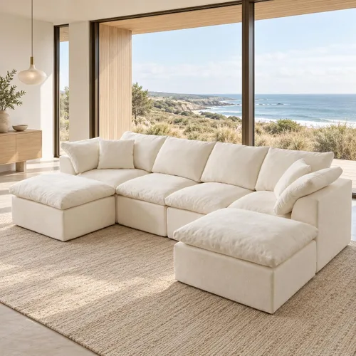 Vista 16 de Sofá modular en forma de L de 102 pulgadas para sala de estar, moderno sofá modular con otomana, cómodo sofá de espuma viscoelástica de felpilla sin
