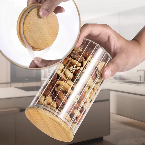 Vista 5 de Steviieden tarro de vidrio de 710 ml hermético con tapas de bambú contenedor de avena nocturna para decoración de barra de café tarro