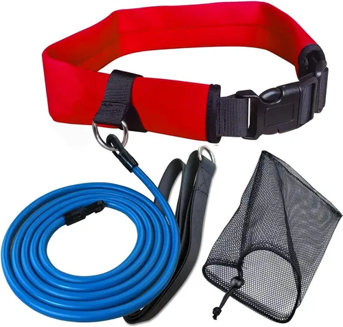 Vista 9 de Cinturón de natación Cinturón de entrenamiento de natación con cuerda elástica de 7.2 ft ajustable para nadar en su lugar Cinturón de entrenamiento
