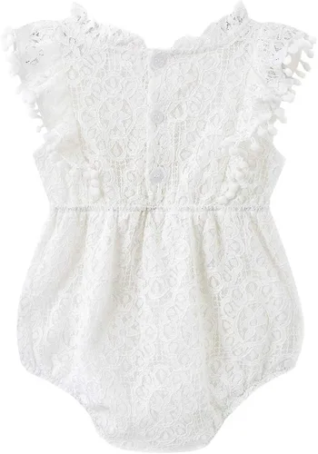 Vista 2 de Simplee kids Mameluco Kint para bebé, sin mangas, con pompones, para recién nacido, para niña