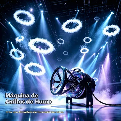 Vista 2 de Máquina de anillo de humo 600W con efecto de luz RGB y DMX512