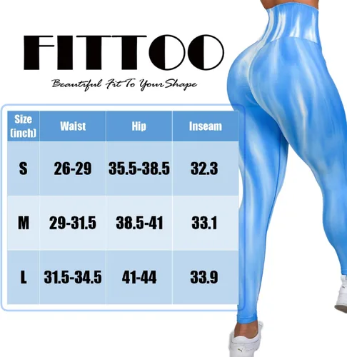 Vista 6 de FITTOO Leggings sin costuras con efecto de levantamiento de glúteos para mujer, teñido anudado, cintura alta, pantalones de yoga, entrenamiento