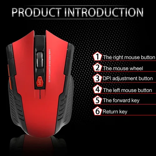 Vista 6 de Archuu Ratón inalámbrico mecánico para juegos 2.4G, 100012001600 3 velocidades DPI Mouse ergonómico con receptor USB