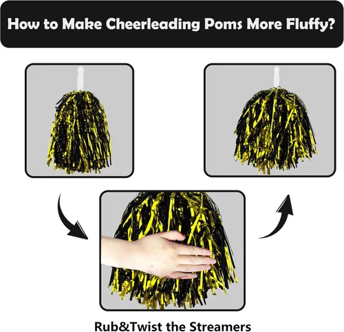 Vista 3 de HAVAGDTM 36PCS Cheerleading Pom Poms Metallic Foil Plastic Pom Poms with Baton Handle for Game Sports Squads Dancing Party Football Basketball Club