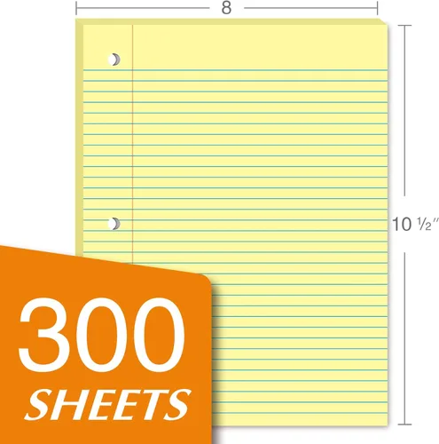 Vista 2 de KAISA Papel para cuaderno de hojas sueltas, rayas universitarias, 300 hojas por papel rayado, 8 x 10.5 pulgadas, 3 agujeros perforados para carpeta