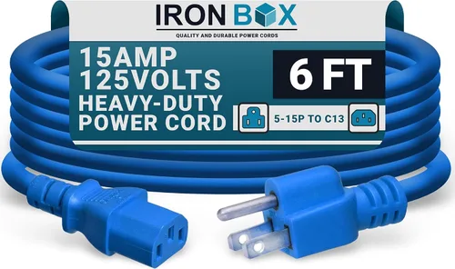 Vista 55 de IronBox Electric - Cable de Alimentación de Servicio Pesado 5-15P a C13 - Cable PC SJT 14/3 de 3 Clavijas 15A 125V - Cable para Computadora
