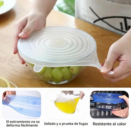 Vista 4 de 12 tapas elásticas de silicona, tapas de silicona reutilizables para almacenamiento de alimentos, 6 tamaños diferentes de fundas de silicona
