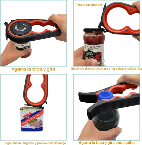 Vista 2 de Abrebotellas y abrebotellas para personas mayores con artritis, manos débiles, 4 piezas Multi-use Lid Opener Set with Non-slip Rubber Gripper Pad