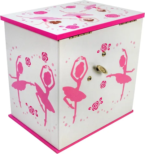 Vista 3 de Caja de música bailarina de 2 cajones con collar de bailarina de color plateado