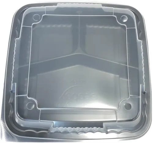 Vista 2 de Bandeja de 8 x 8 x 3 pulgadas, 1 compartimento con tapa ventilada translúcida. Paquete combinado (bandeja y tapa). 75 bandejas y 75 tapas. Guijarro
