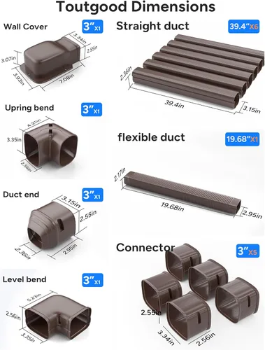 Vista 3 de 3'' 22.5Ft Mini Split Line Set Cover Kit for Minisplit Ductless Linset Air Conditioners and Heat Pumps, Central AC Decorative Upgraded UV-Proof Brown