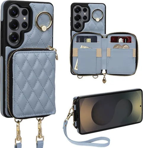 Vista 31 de Funda para iPhone 12 Pro/iPhone 12 de 6.1 pulgadas, cartera cruzada con cremallera para mujer, tarjetero con bloqueo RFID, funda de cuero con Negro