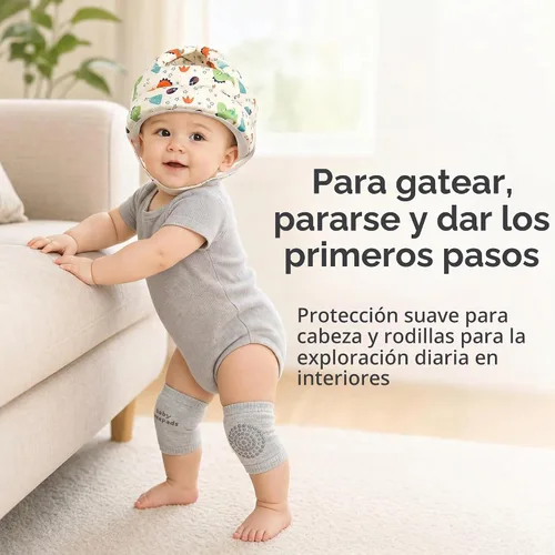 Vista 2 de Juego de protectores de cabeza y rodilleras para bebé, casco de bebé suave y ajustable para gatear, gorra de protección de cabeza infantil con 5
