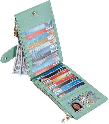 Vista 2 de Travelambo Cartera para mujer con bloqueo RFID y bolsillo con cremallera Cartera RFID