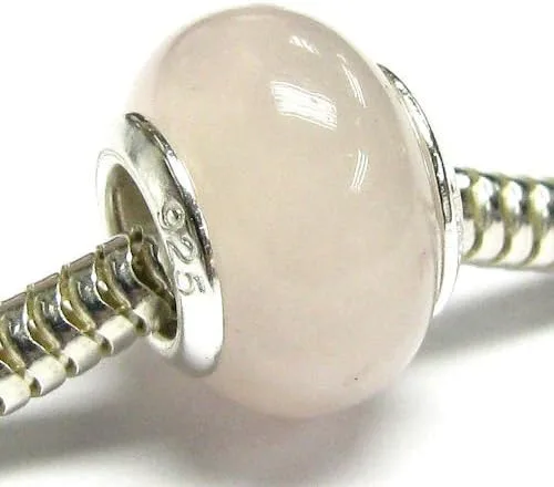 Vista 2 de Dreambell Cuentas redondas de cuarzo rosa natural de plata de ley 925 para pulseras europeas, Plata esterlina, Cuarzo