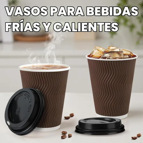 Vista 6 de Paquete de 100 tazas de café desechables de 8 oz con tapas, tazas de café caliente para llevar con tapas, tazas aisladas para bebidas calientes