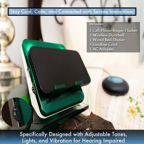 Vista 2 de Serene Innovations Amplificador de timbre de teléfono celular y timbre inalámbrico con agitador de cama, timbre externo para teléfono celular