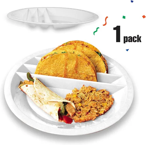 Vista 4 de Taco Mex - Plato para taco, reutilizable, redondo, suave o rígido, soporte para tacos para noches de taco, plástico libre de BPA de 10.75 pulgadas