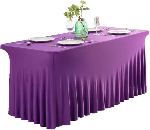 Vista 15 de Falda de mesa de poliéster ajustable de una pieza de elastano, mantel rectangular resistente a las arrugas para eventos de bodas, fiestas