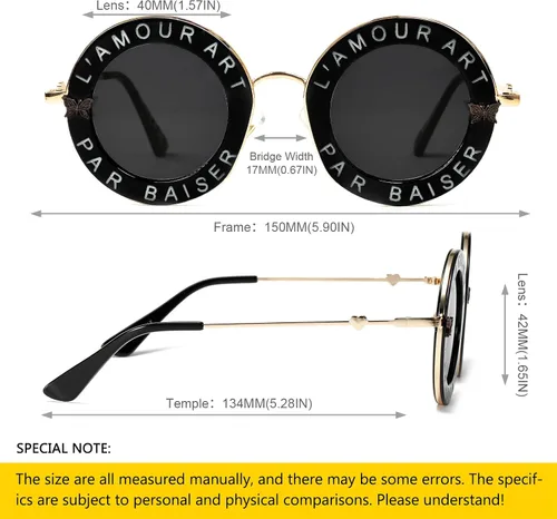Vista 4 de SHEEN KELLY Gafas de sol redondas retro para mujeres y hombres, diseño de abeja, tonos negros, montura de metal, estilo elegante, unisex