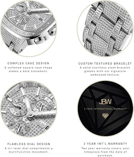 Vista 5 de JBW Reloj de pulsera de lujo Heist J6380 de 0.20 ctw de 20 diamantes con pulsera de acero inoxidable, 1.870in