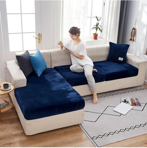 Vista 15 de Funda de cojín de terciopelo para sofá en forma de L, funda elástica para cojines de asiento, protector de muebles suave y antideslizante para silla