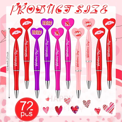 Vista 7 de Sherr 72 bolígrafos con forma de corazón de San Valentín a granel de 0.039 in de tinta de gel negra Rollerball para intercambio de San Valentín