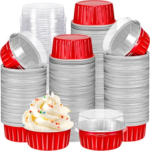 Vista 27 de Gejoy - 400 tazas para hornear de papel de aluminio con tapas, 5 onzas, clásico, negro