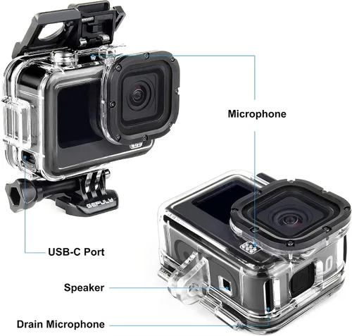 Vista 3 de GEPULY Carcasa de esqueleto con protección lateral abierta con USB de aluminio Pass Through Cubierta de puerta lateral para GoPro Hero 9 10 11 12 13