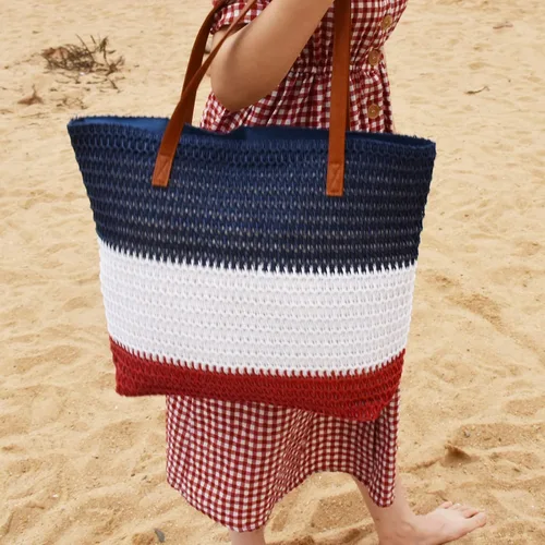 Vista 92 de Bolso grande de paja para mujer, tejido de ratán, bolso de playa de verano, a rayas