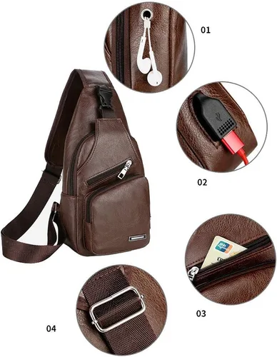 Vista 7 de ULemeili - Mochila bandolera de cuero con puerto de carga USB, para hombres y mujeres, bolsa cruzada de hombro para ciclismo, senderismo, ciclismo