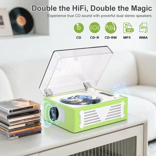 Vista 2 de Reproductor de CD Retro con Transmisor Receptor Bluetooth, Altavoces Estéreo HiFi, Pantalla LED, Puertos USB/AUX/Auriculares, Recargable