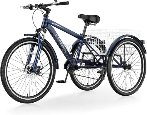 Vista 10 de Slsy Triciclo de montaña para adultos, bicicleta de tres ruedas de 7 velocidades, triciclos para adultos de 24/26 pulgadas para personas mayores