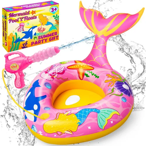 Vista 5 de Flotadores de piscina para niños con pistola de agua, flotadores inflables de piscina para niños de 3 a 8 años, juegos al aire libre, juguetes